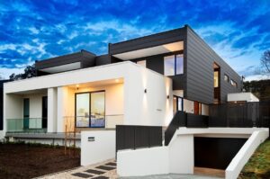 luxury home builders sydney modern duplex twilight exterior